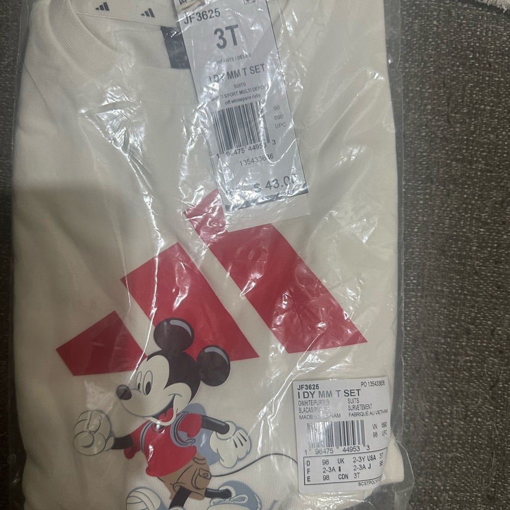 Adidas Cream and Red Mickey Mouse Toddler Tee